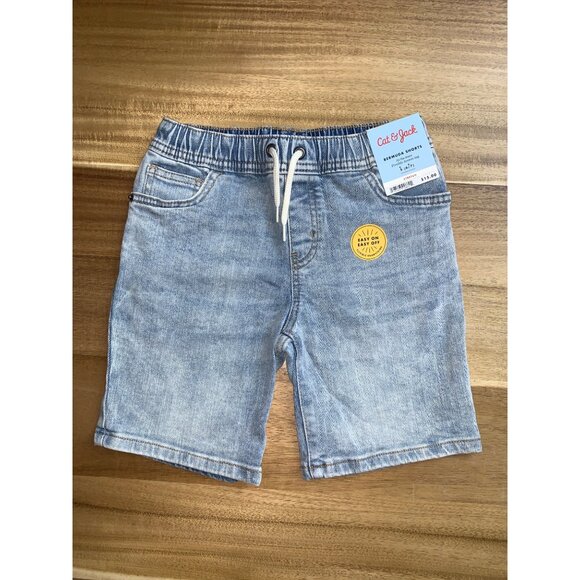 Cat & Jack Little Boys Bermuda Denim Shorts Stretch Fabric & Drawstring Small - Picture 1 of 8